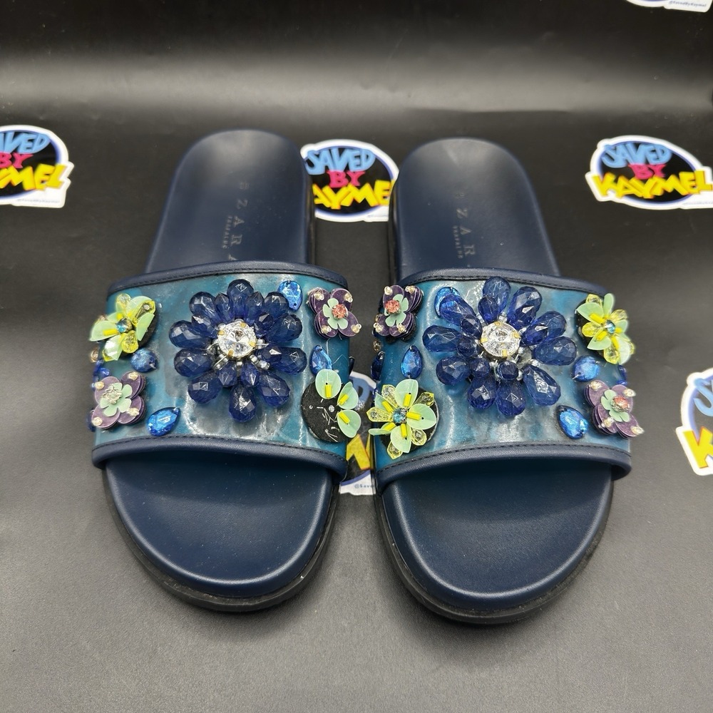 Size 38 - Zara Trafalgar Embellished Slides Womens